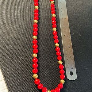 Vintage Napier red beads with gold-tone beads necklace